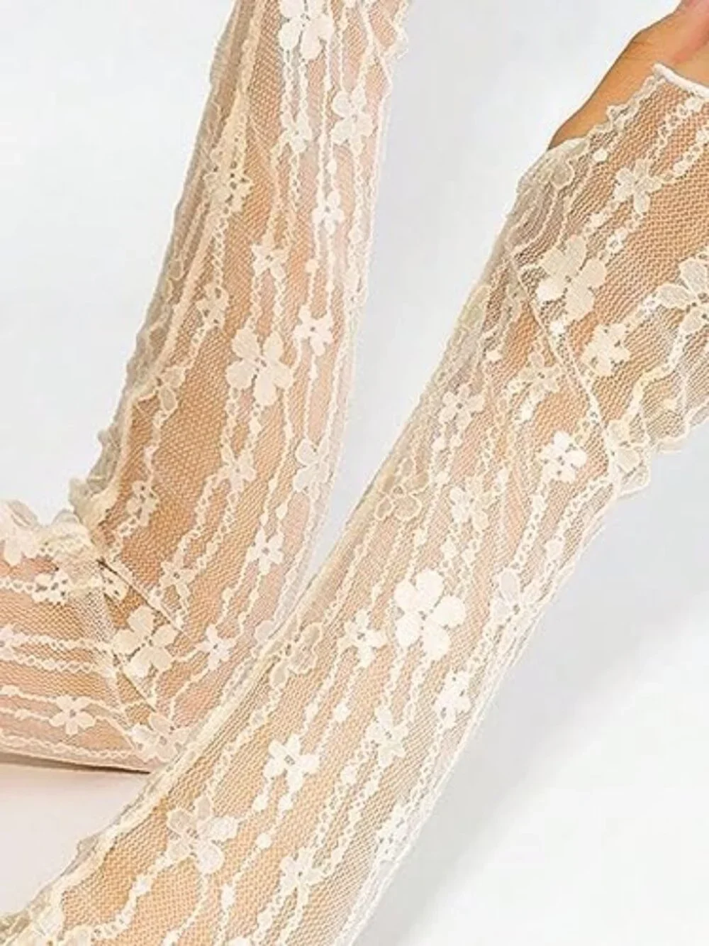 Sheer Lace Tulle Long Fingerless Gloves Arm Warmers Wedding